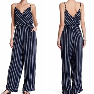 Bobeau• Navy & White Striped Wrap Style Jumpsuit